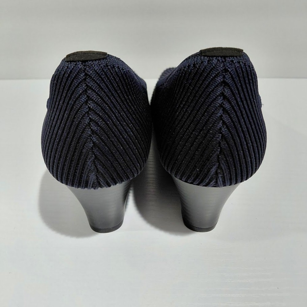 Vivaia Margot Wedge Pro Navy Blue Ribbed Knit Square Toe Pumps Womens Size 39.5 - Picture 7 of 12